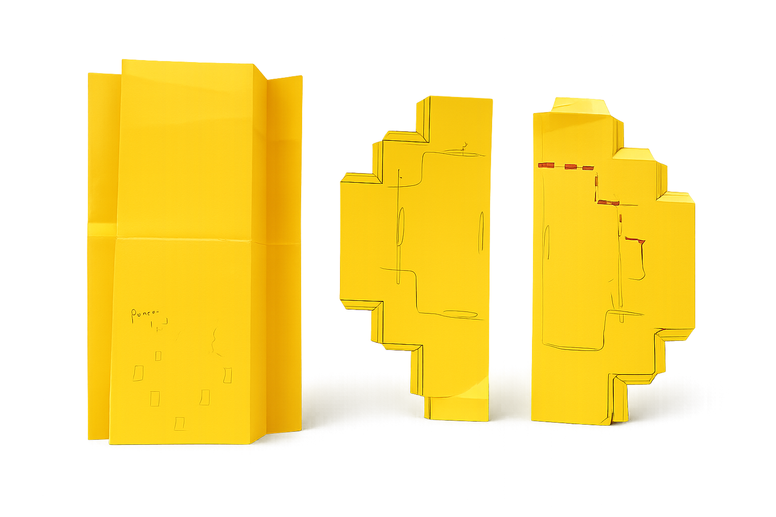Naqsh second prototype, yellow paper iteration refining stepped silhouette