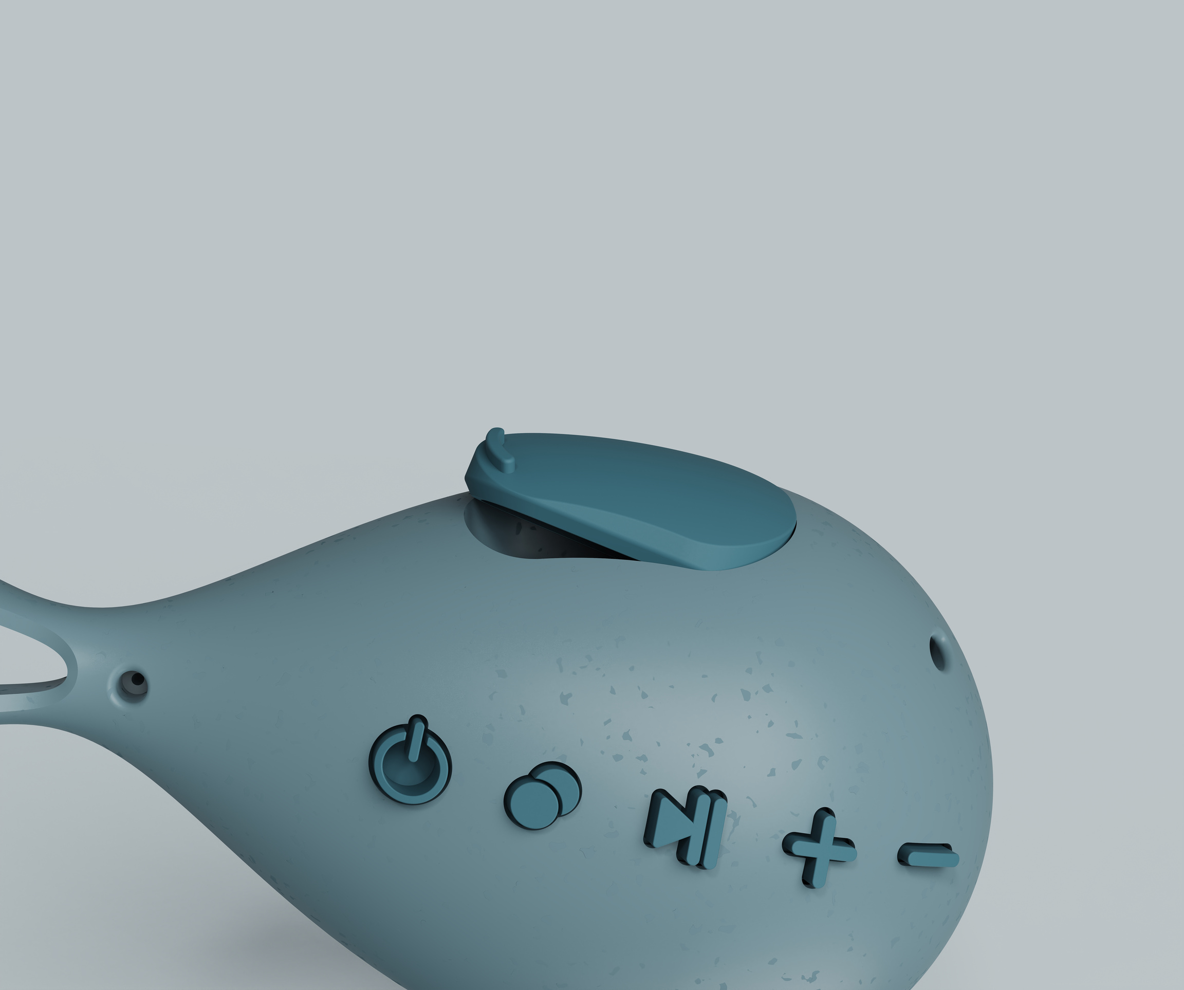 Dropi close-up showing button cluster, side hatch and speckled finish