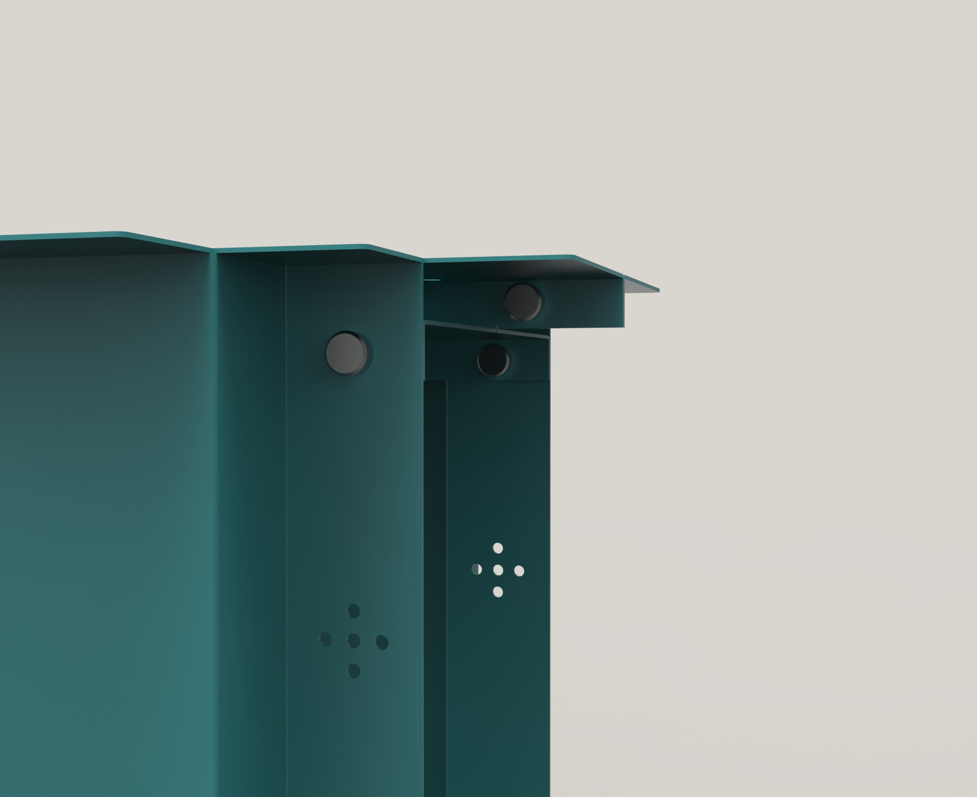 Naqsh stool, close-up detail of stepped top edge, screw fixings and Sadu perforation